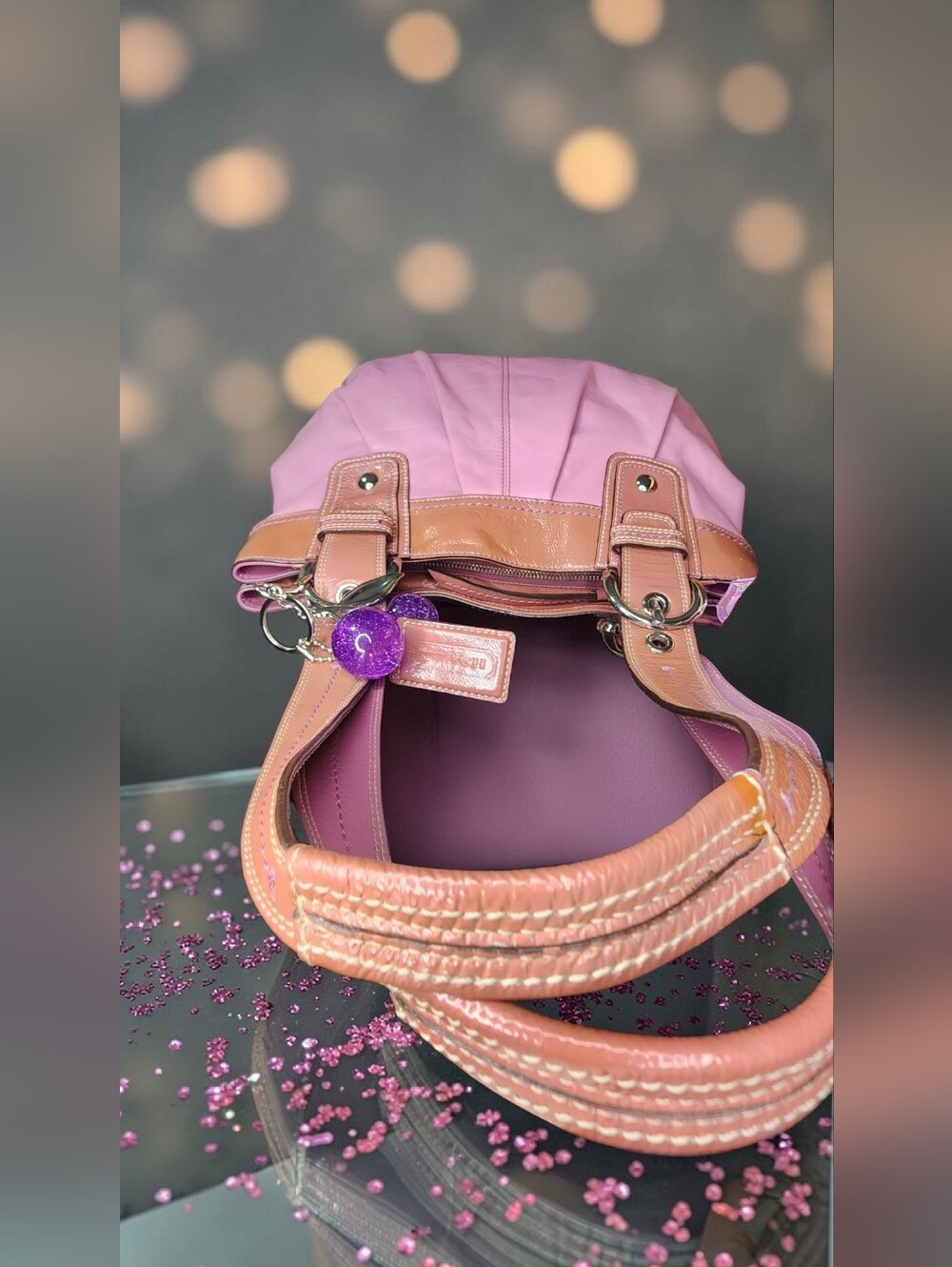 Y2K Vintage Coach Soho Pleated Leather Shoulder Bag In Pink Style number F13732 - Picture 4 of 16